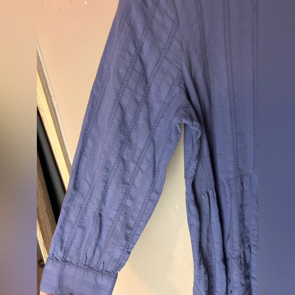 J. Jill 100% Cotton Dusty Blue Tiered 3/4 Sleeve Blouse Casual Size S Boho Flowy - Picture 3 of 10